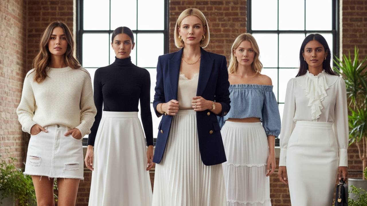 white skirt outfit ideas