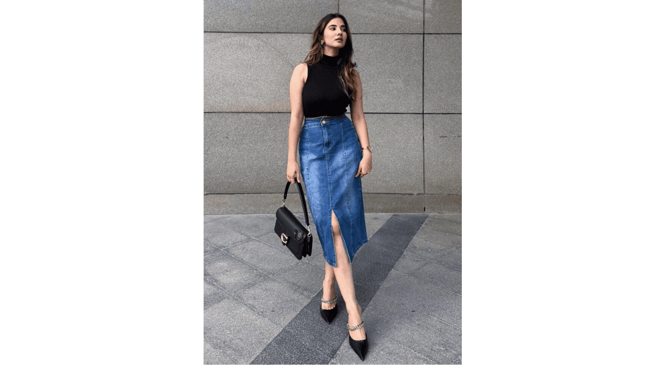 denim skirt outfit ideas